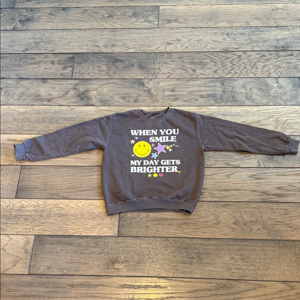 Graphic Sweatshirt with Smiley Face - Gray